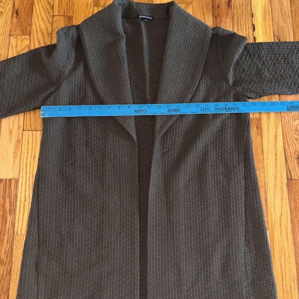 Eileen Fisher Cotton Blend Lightweight Textured Olive Open Jacket Sz Medium - Picture 5 of 12